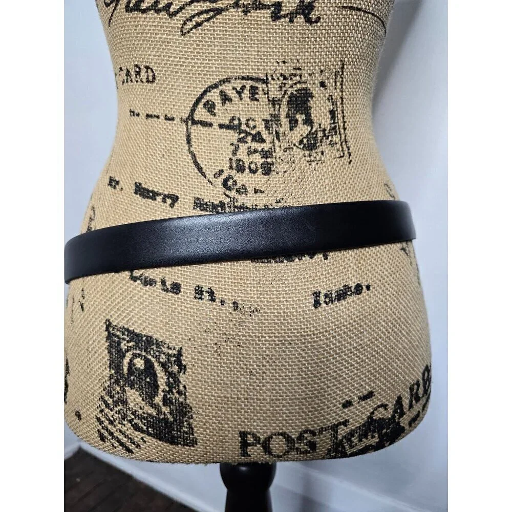 Vintage Black Leather Belt GB Signed Made in Italy Buckle